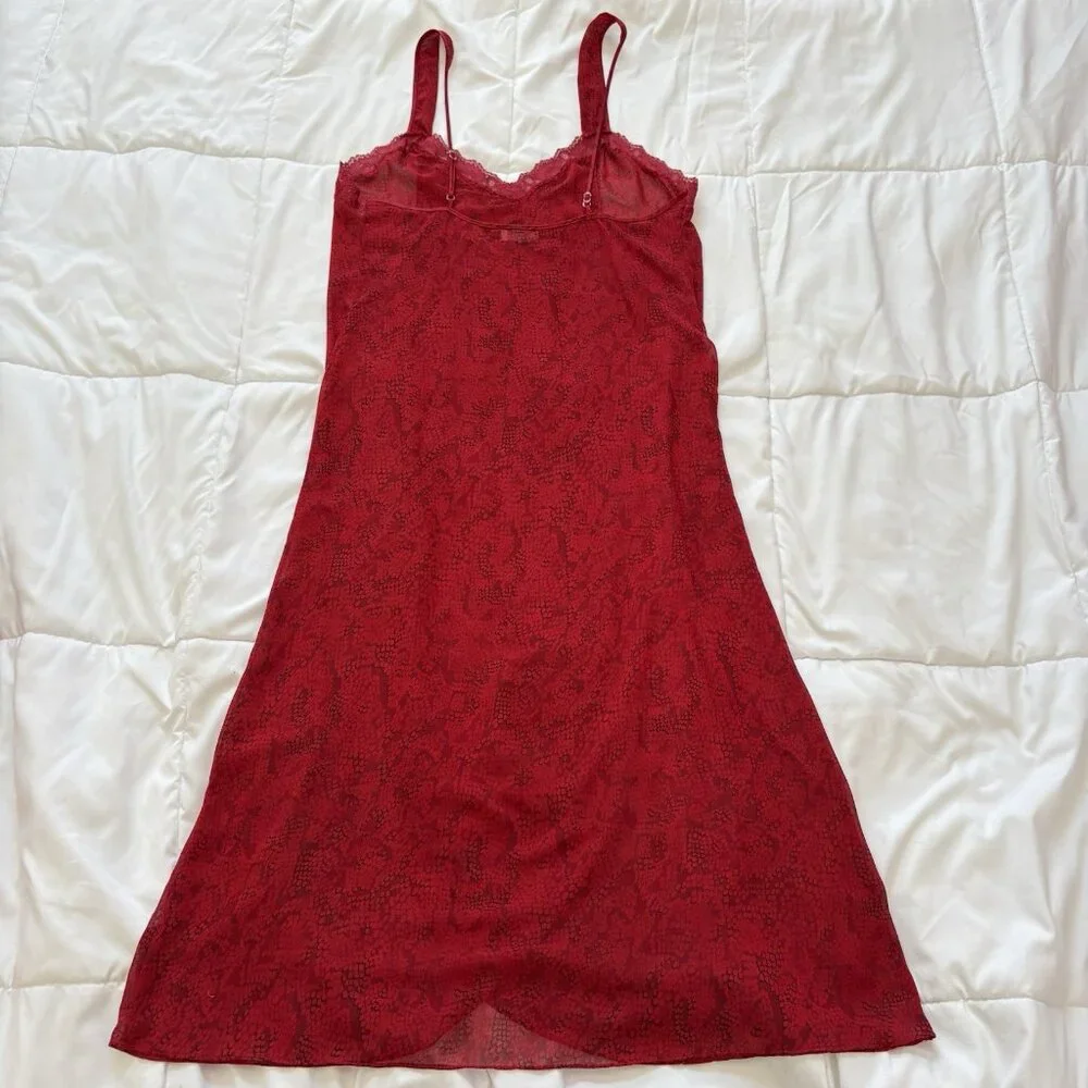 Vintage 90s Y2K Slip Dress Womens Red Snake Print Dainty Romantic Vampire Grunge